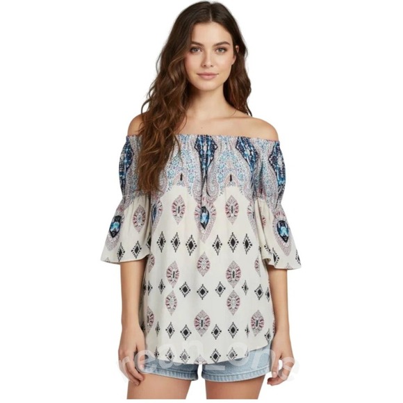 Umgee Tops - UMGEE Women's Floral Bell Sleeves Off-Shoulder Tunic Mini Dress Size Small